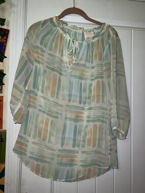 Quiksilver womens sheer paint watercolor blouse 3/4 sleeve tie front XS